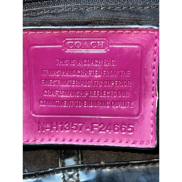 Coach Signature Wool Striped North South Charcoal Berry/Gray Tote - Picture 8 of 11